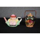 A nineteenth century Staffordshire 'Peg Leg' Toby Jug teapot and a lusterware lidded pot. The