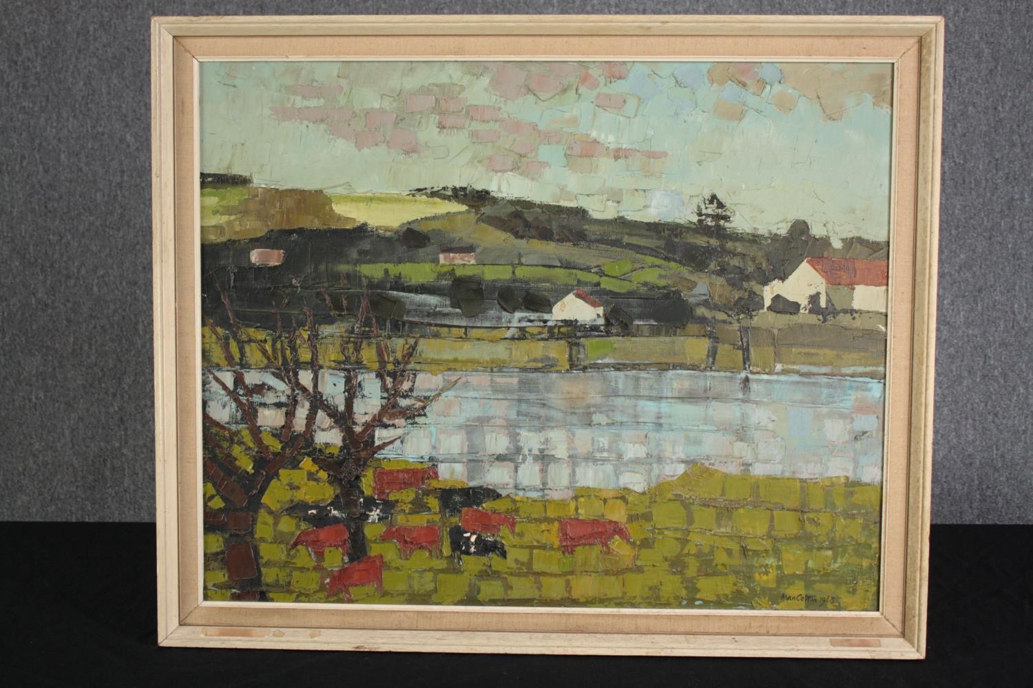 Alan Colton (postwar & contemporary painter). Acrylic on board. Landscape. Signed lower right and - Image 2 of 4