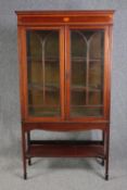 Display cabinet, Edwardian mahogany and satinwood inlay. H.170 W.92 D.38cm.