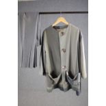 A bespoke made vintage grey tone pin stripe and block design two piece suit with mother of pearl