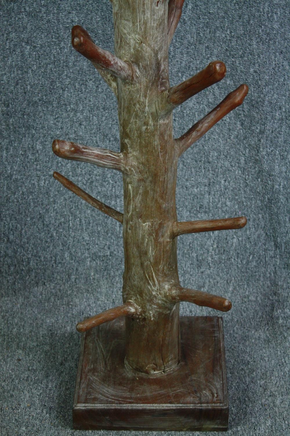 A hall coat and hatstand cut from a hardwood branch with a lacquered finish. H.217cm. - Image 3 of 4