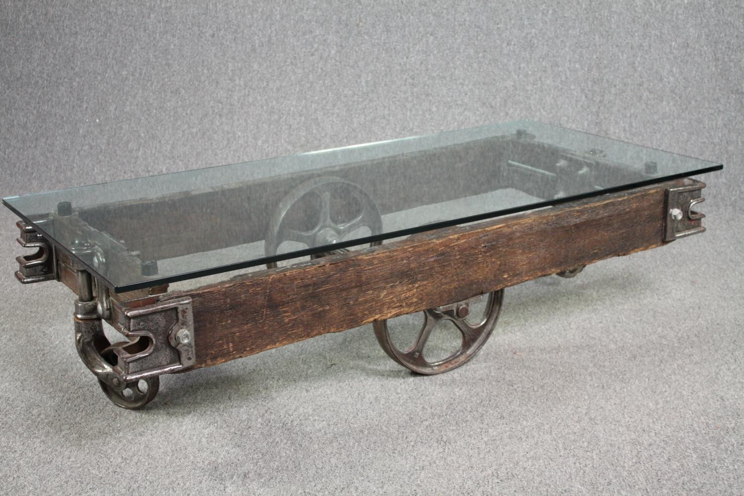 A vintage coffee table in the form of a railway tender made from reclaimed parts. H.33 W.139 D.65cm. - Image 6 of 7