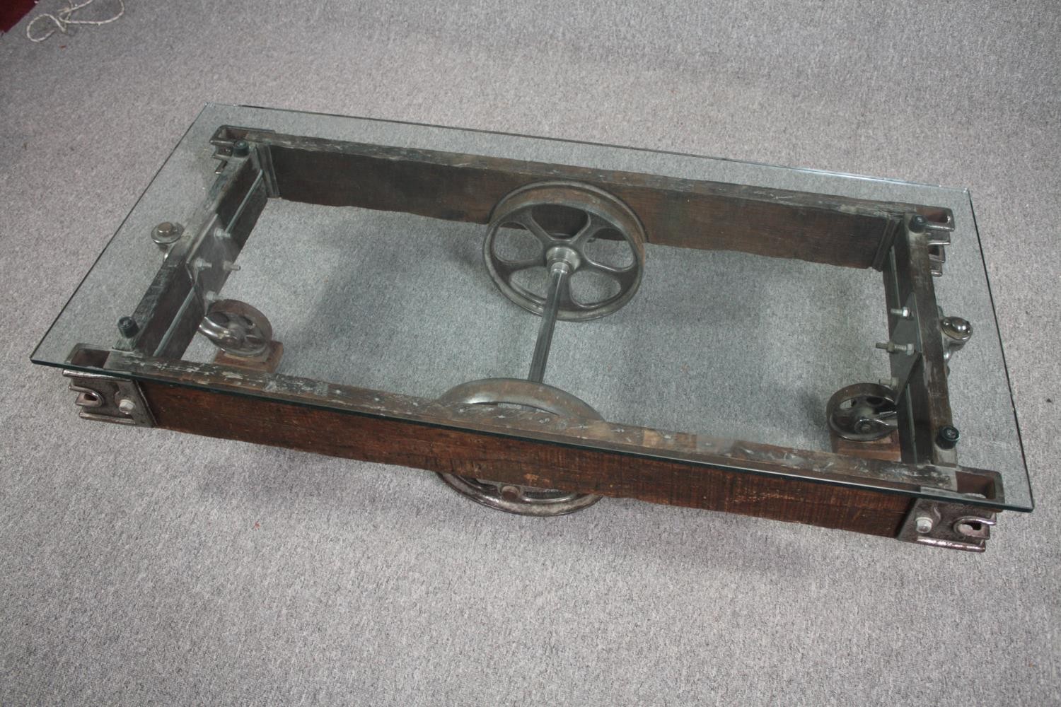 A vintage coffee table in the form of a railway tender made from reclaimed parts. H.33 W.139 D.65cm. - Image 2 of 7