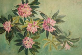 Oil painting on board. Flowers. Unsigned. Framed. H.52 W.76 cm.