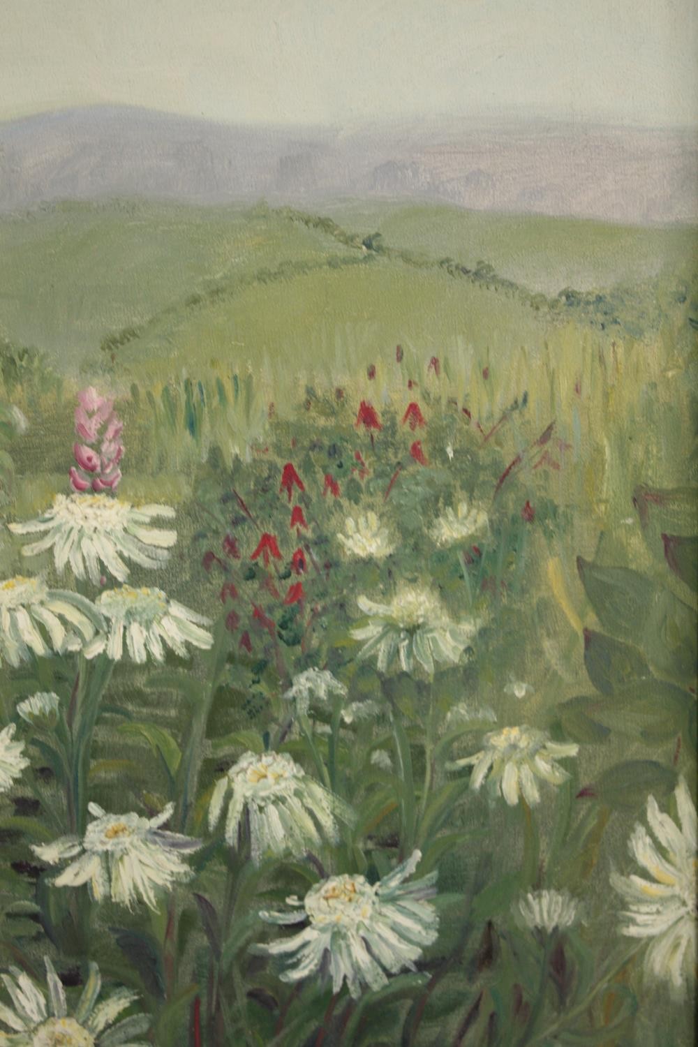 Two oil paintings on board. Flowers and meadow. Unsigned but appear to be by the same hand. - Image 3 of 4