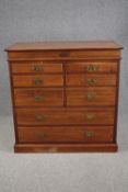 Dressing or Tailor's chest of drawers, late 19th century walnut with hinged top to reveal press
