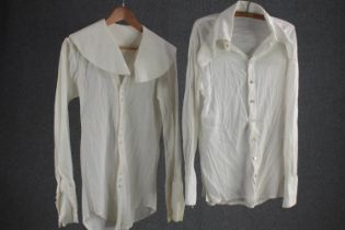 Two silk crepe white bespoke vintage shirts, (to fit chest 38'' approx).