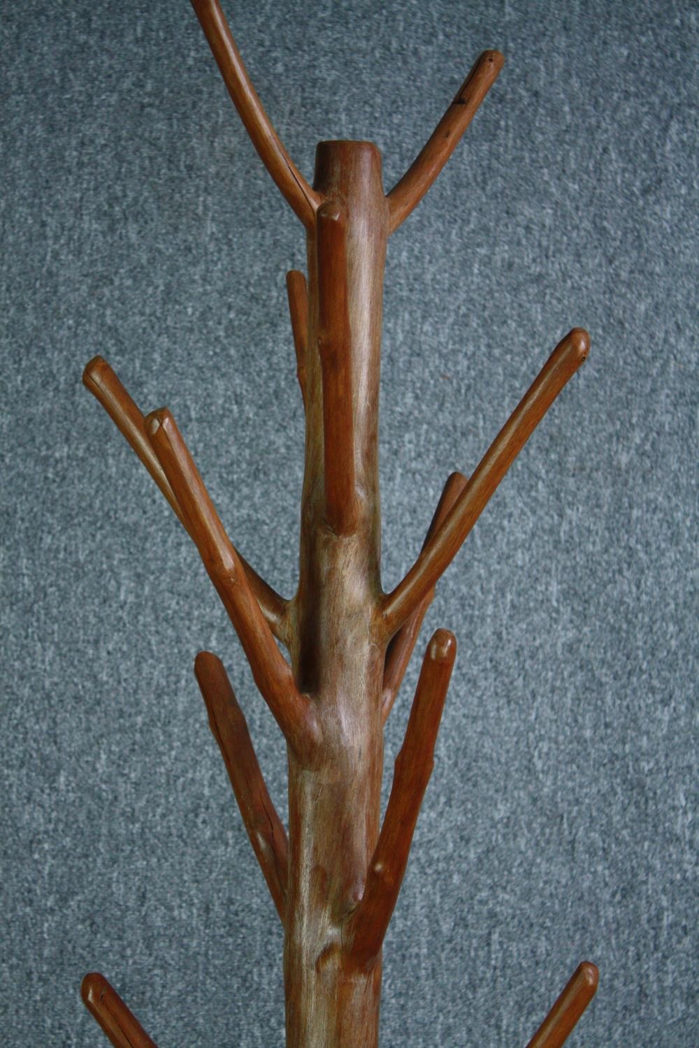 A hall coat and hatstand cut from a hardwood branch with a lacquered finish. H.217cm. - Image 2 of 4