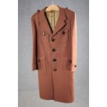 A vintage tailor made silk mix overcoat with maker's label, (to fit chest 38'' approx).