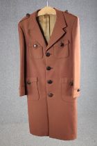 A vintage tailor made silk mix overcoat with maker's label, (to fit chest 38'' approx).