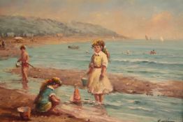 Oil on board. A seaside scene. Signed 'R. Wilson' bottom right. In a gilt frame. H.48 W.60cm.