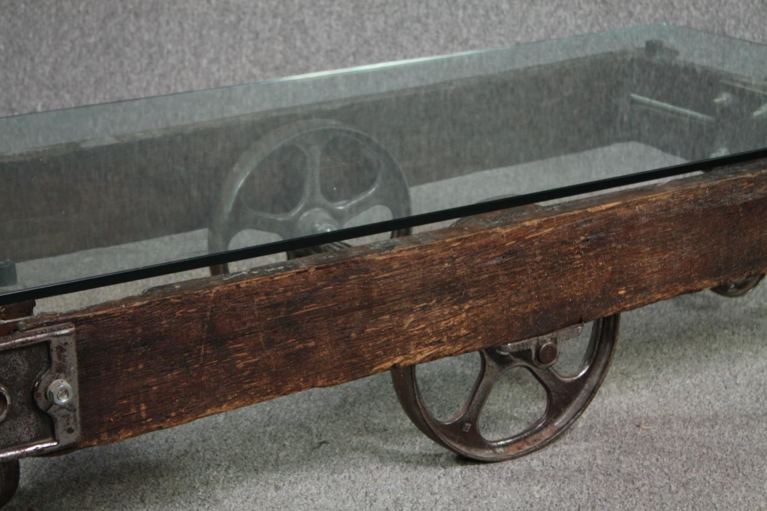 A vintage coffee table in the form of a railway tender made from reclaimed parts. H.33 W.139 D.65cm. - Image 7 of 7