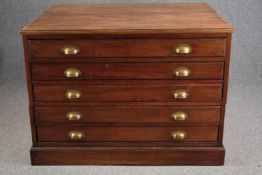 Plan chest, C,1900, pitch pine and mahogany in two sections. H.91 W.125 D.95cm.