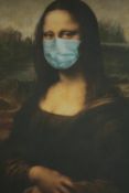 A modern post pandemic reworking of the Mona Lisa. Print. Framed. H.122 W.80cm.