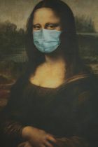 A modern post pandemic reworking of the Mona Lisa. Print. Framed. H.122 W.80cm.