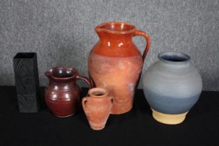 A Rosenthal vase and an assortment of art pottery vases and jugs. H.30cm. (largest)