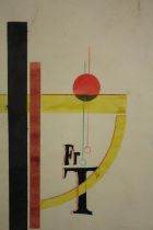 Watercolour graphic. Constructivism. Signed 'M.P'. Framed and glazed. H.25 W.20cm.
