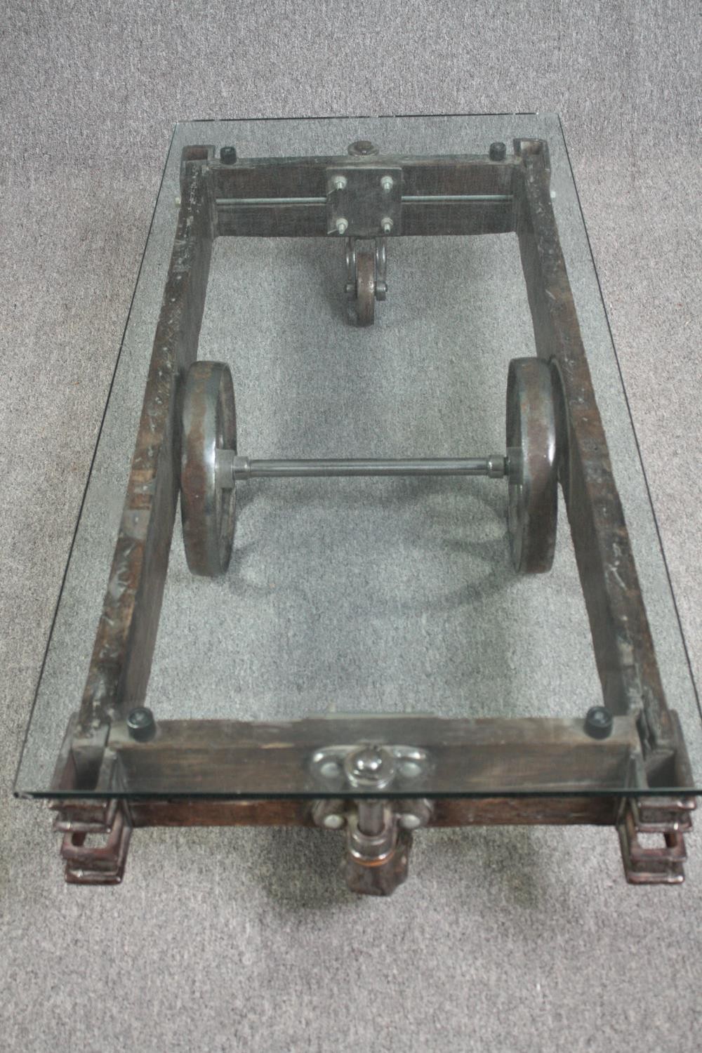 A vintage coffee table in the form of a railway tender made from reclaimed parts. H.33 W.139 D.65cm. - Image 5 of 7