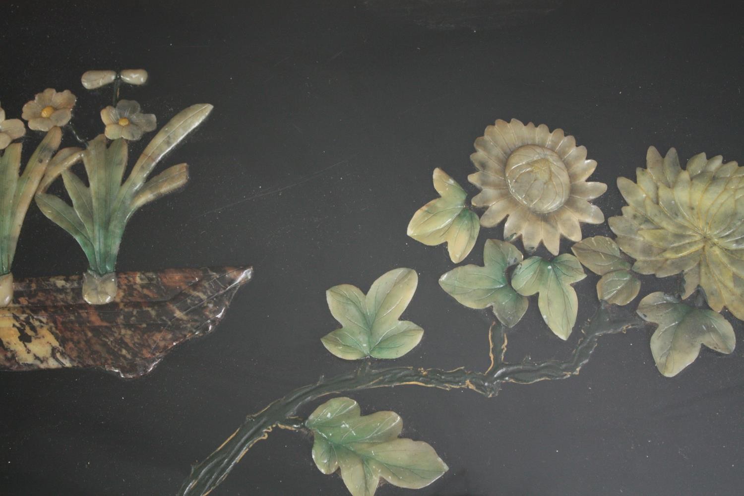 A Chinese style coffee table with carved soapstone floral decoration and inlaid mother of pearl - Image 6 of 6