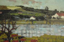 Alan Colton (postwar & contemporary painter). Acrylic on board. Landscape. Signed lower right and
