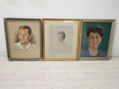 Three miscellaneous portrait paintings. H.60 W.50cm.