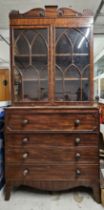 Secretaire bookcase, William IV mahogany stamped W. Priest. H.227 W.108 D.52cm.