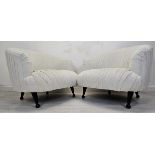 Lounge chairs, a pair of tub form, contemporary in the vintage style with pleated upholstery. H.80