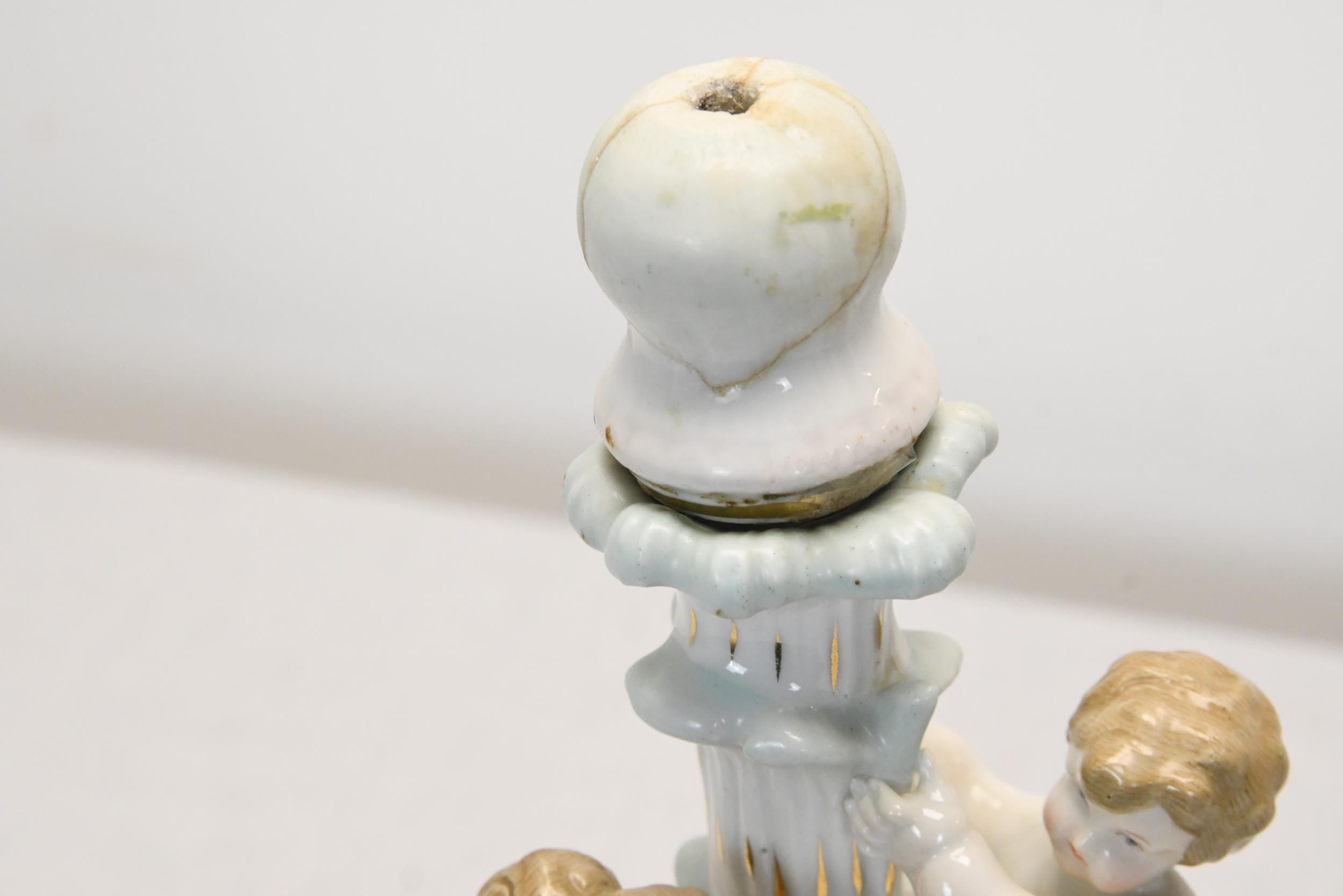 A 19th century Meissen style hand painted porcelain mother and child figural candle stick with - Image 3 of 5