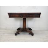 An early Victorian rosewood card table with foldover top. H.74 W.90 D.90cm.