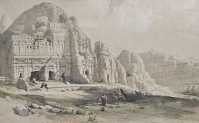 David Roberts (1796 - 1864). Lithograph. Petra, Eastern End of the Valley. Framed and glazed.