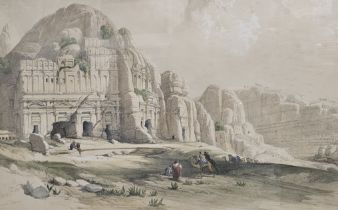 David Roberts (1796 - 1864). Lithograph. Petra, Eastern End of the Valley. Framed and glazed.