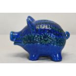 Aldo Londi for Bitossi, a mid century Rimini blue glaze stoneware piggy bank with impressed
