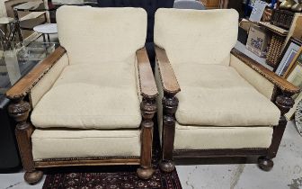 Armchairs, pair mid century oak. H.90 W.58 D.70cm.