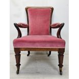 Armchair, early Victorian rosewood frame and upholstered. H.105 W.62 D.69cm.