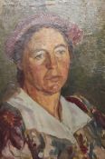 Oil on canvas laid on board, gilt framed portrait. H.67 W.50cm.