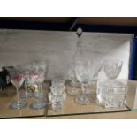 A miscellaneous collection of glasses and a decanter H.34cm.