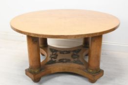Coffee table, burr maple Biedermeier style with ormolu mounts. H.56 D.106cm.