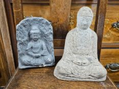 Two carved stone Buddha figures. H.26 W.20 D.15cm.