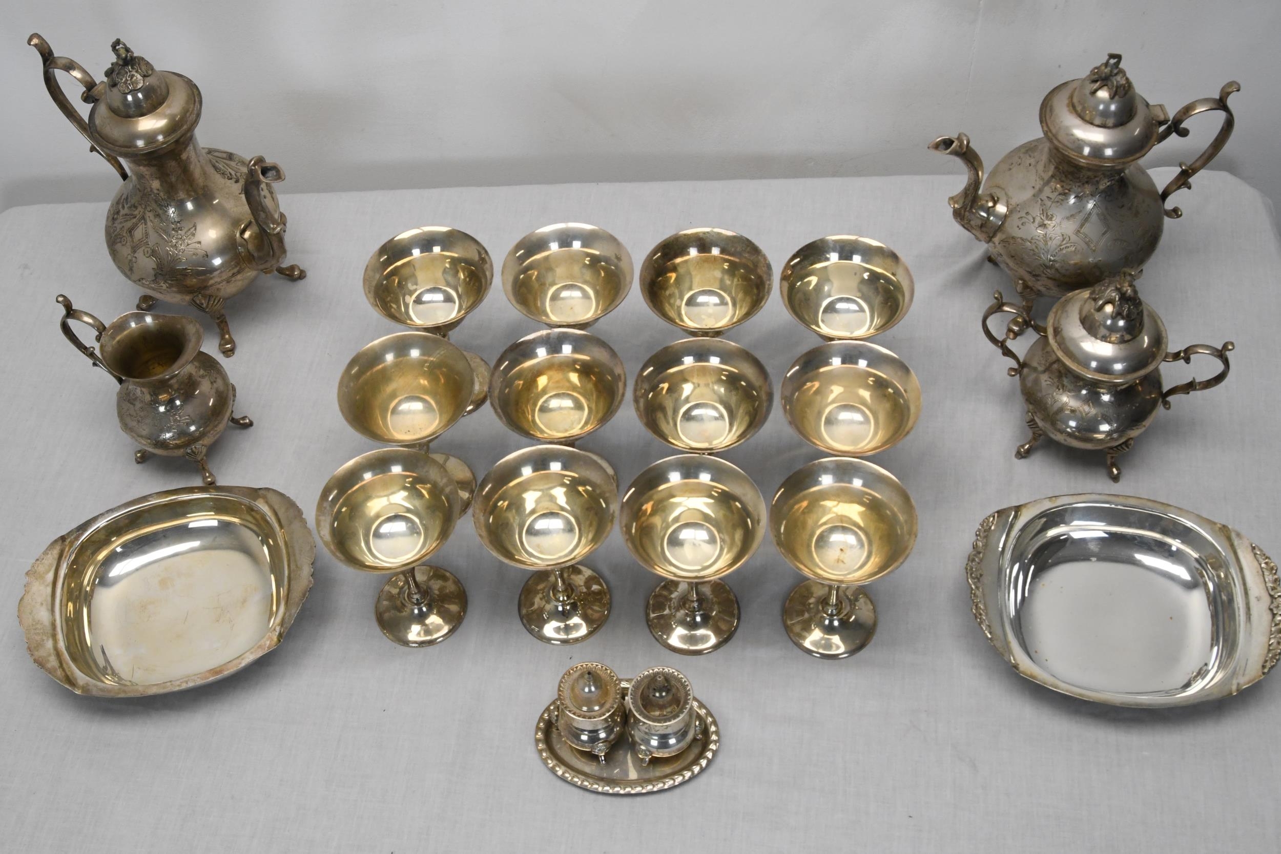 A collection of silver plated items, including an engraved silver plate three piece coffee set, a - Image 2 of 2