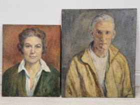 Two oils on board, unframed portraits. Larger is H.64 W.52