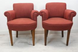 Tub armchairs, a pair, vintage upholstered. H.80 W.69 D.55cm.