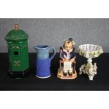A hand painted Kevin Francis ceramic figure, Shakespeare. A ceramic green post box and others. H.