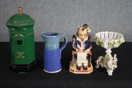 A hand painted Kevin Francis ceramic figure, Shakespeare. A ceramic green post box and others. H.