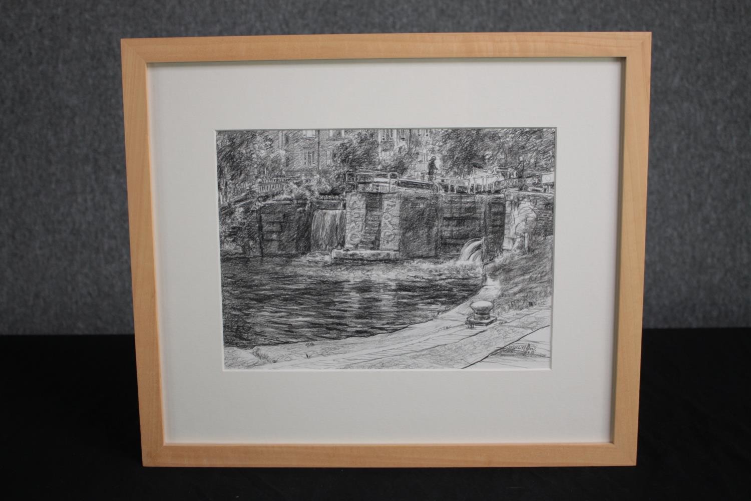 Valerie Wiffen ARCA (British b.1943). Pencil on paper. Regent’s Canal Framed and glazed. H.38 W. - Image 2 of 4