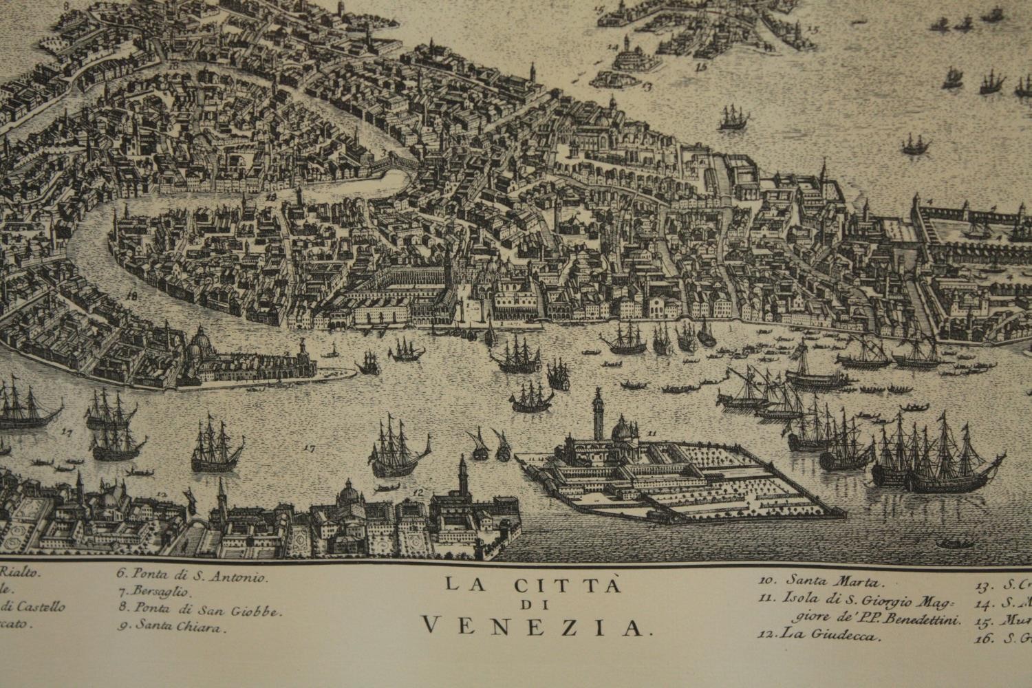 A map of Venice. A modern reproduction. Framed and glazed. H.44 W.66 cm.