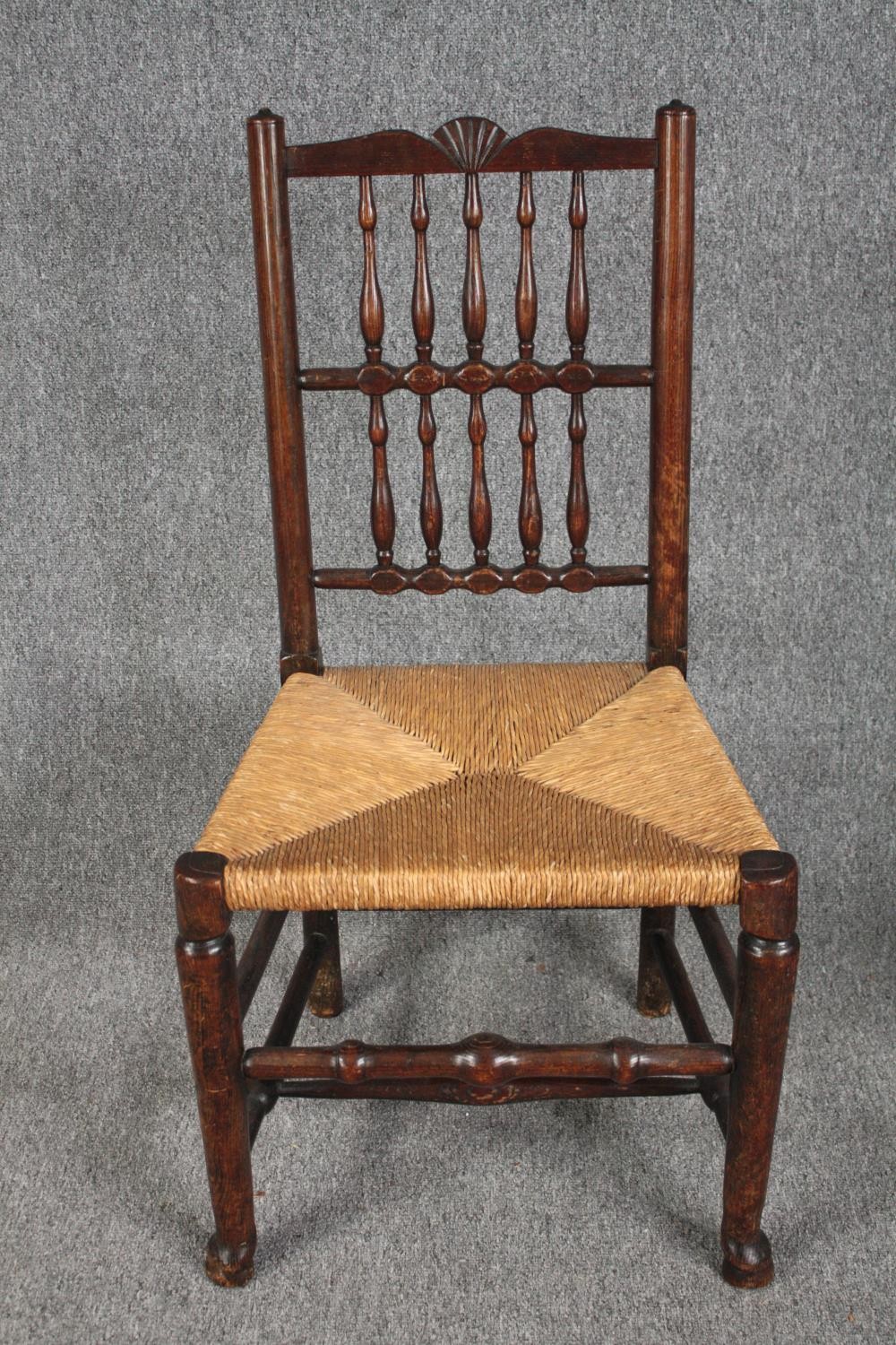 Dining chairs, a pair of early 19th century Lancashire style spindle back in elm and oak. - Image 2 of 6