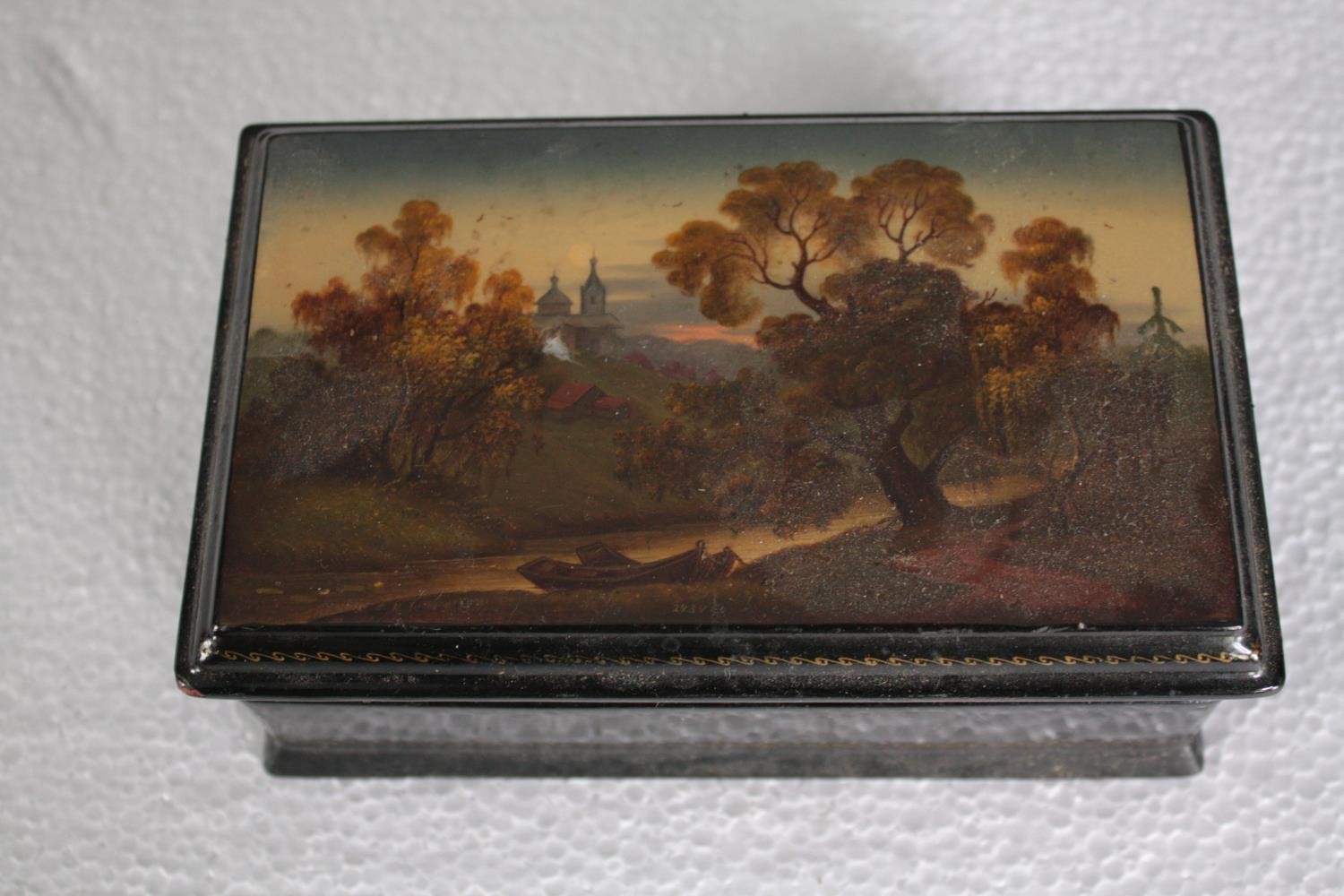 A nineteenth century hand painted box containing jewellery. With two others containing a pipe and - Image 5 of 7