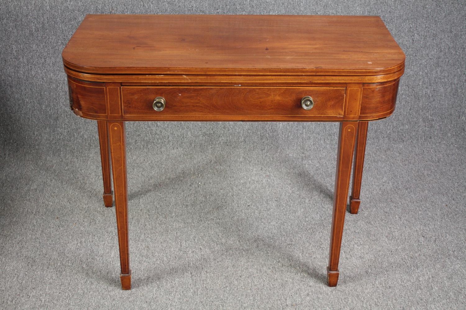 Tea table, Georgian mahogany with satinwood inlay. H.73 W.96 D.102. (ext) - Image 2 of 7