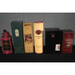 A selection of six unopened bottles of whiskey including, Glenmorangie, Glenlivit, Highland Park and