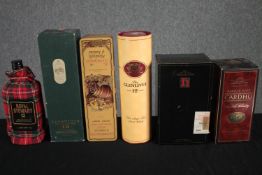 A selection of six unopened bottles of whiskey including, Glenmorangie, Glenlivit, Highland Park and